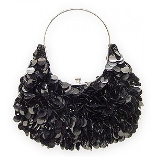 Evening Bag - Sequined & Beaded w/ Frame – Black – BG-8019BK